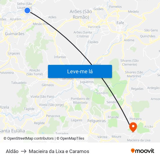 Aldão to Macieira da Lixa e Caramos map