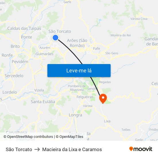 São Torcato to Macieira da Lixa e Caramos map