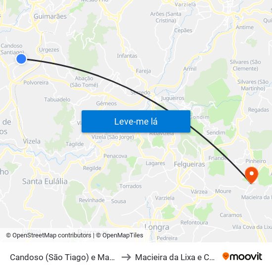 Candoso (São Tiago) e Mascotelos to Macieira da Lixa e Caramos map