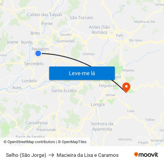 Selho (São Jorge) to Macieira da Lixa e Caramos map