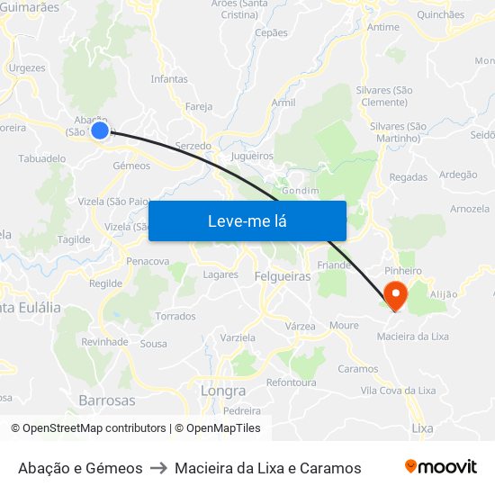 Abação e Gémeos to Macieira da Lixa e Caramos map