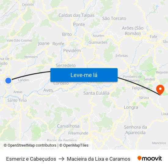 Esmeriz e Cabeçudos to Macieira da Lixa e Caramos map