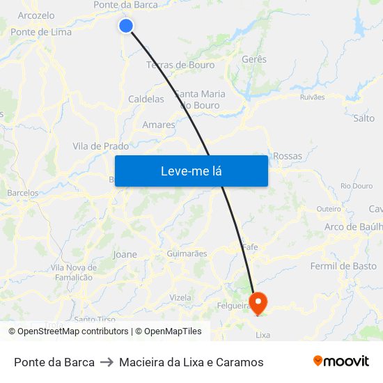 Ponte da Barca to Macieira da Lixa e Caramos map