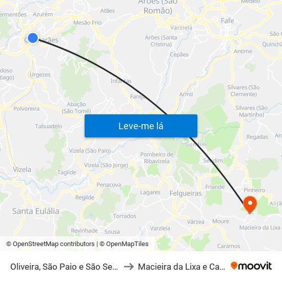 Oliveira, São Paio e São Sebastião to Macieira da Lixa e Caramos map