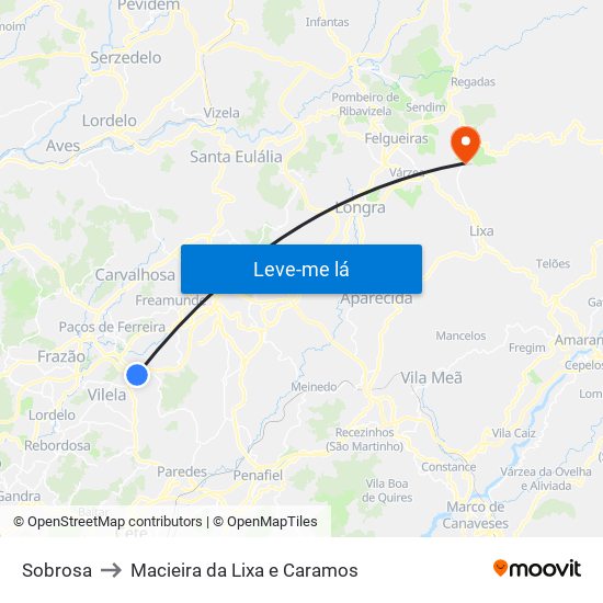 Sobrosa to Macieira da Lixa e Caramos map