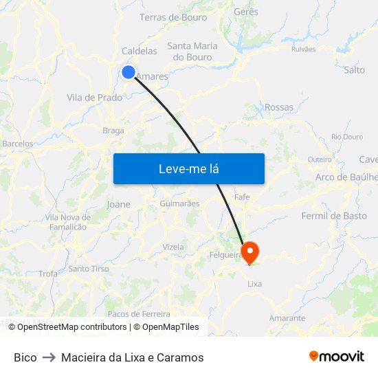 Bico to Macieira da Lixa e Caramos map