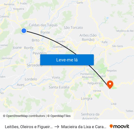 Leitões, Oleiros e Figueiredo to Macieira da Lixa e Caramos map