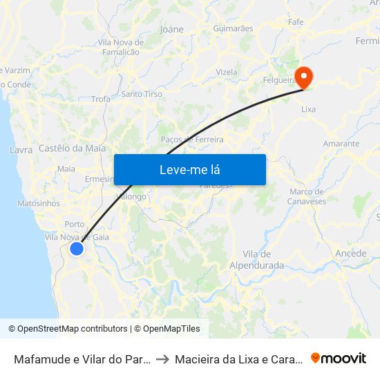 Mafamude e Vilar do Paraíso to Macieira da Lixa e Caramos map