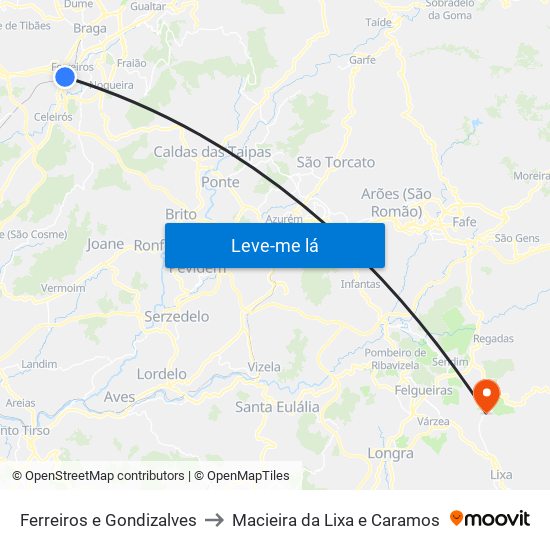 Ferreiros e Gondizalves to Macieira da Lixa e Caramos map