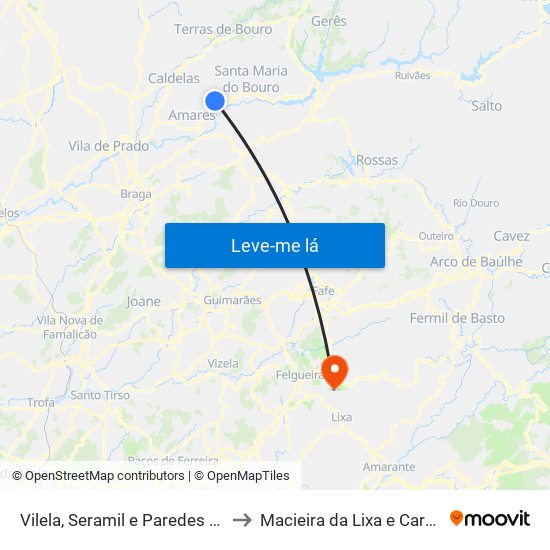 Vilela, Seramil e Paredes Secas to Macieira da Lixa e Caramos map