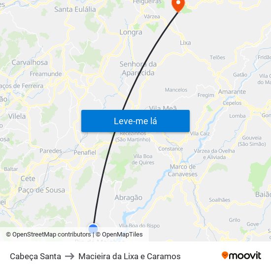 Cabeça Santa to Macieira da Lixa e Caramos map