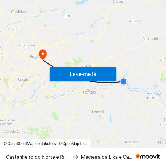 Castanheiro do Norte e Ribalonga to Macieira da Lixa e Caramos map