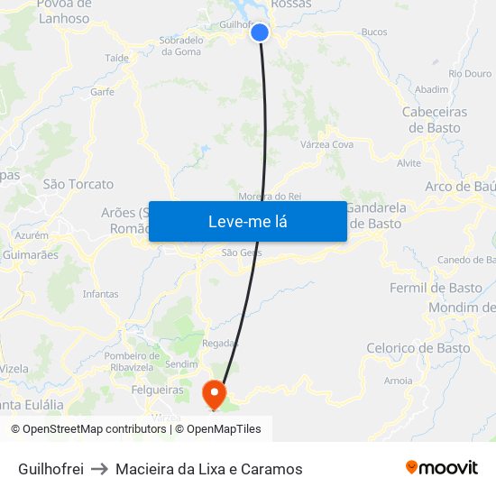 Guilhofrei to Macieira da Lixa e Caramos map