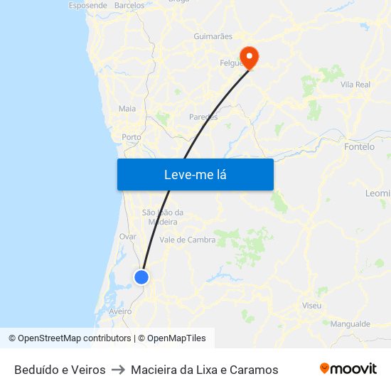 Beduído e Veiros to Macieira da Lixa e Caramos map