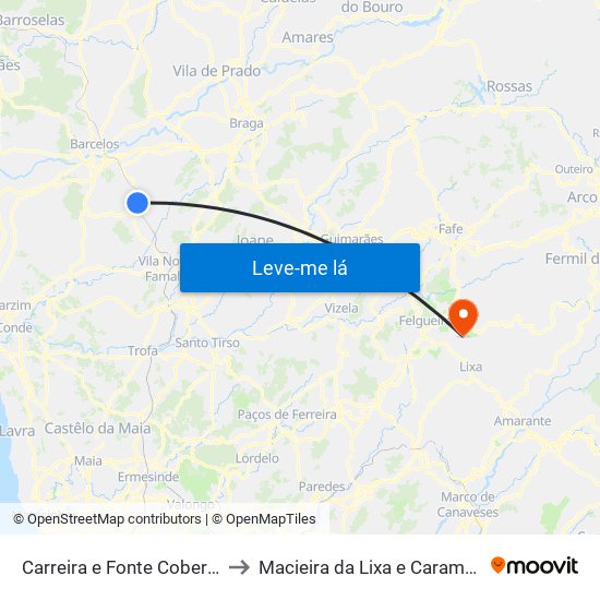 Carreira e Fonte Coberta to Macieira da Lixa e Caramos map