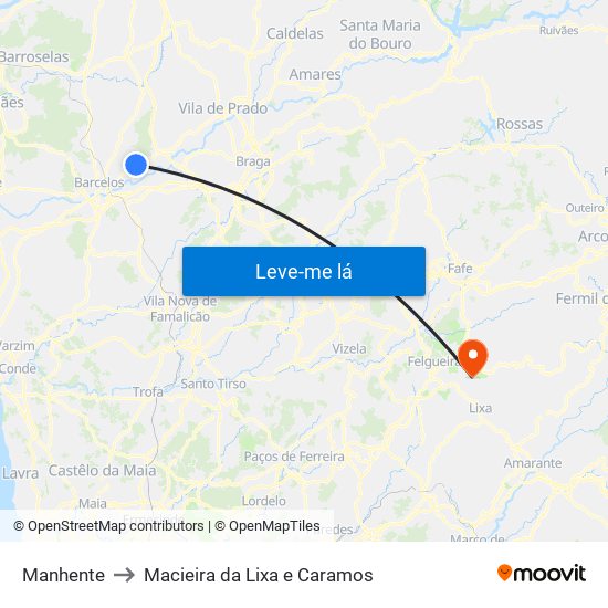 Manhente to Macieira da Lixa e Caramos map