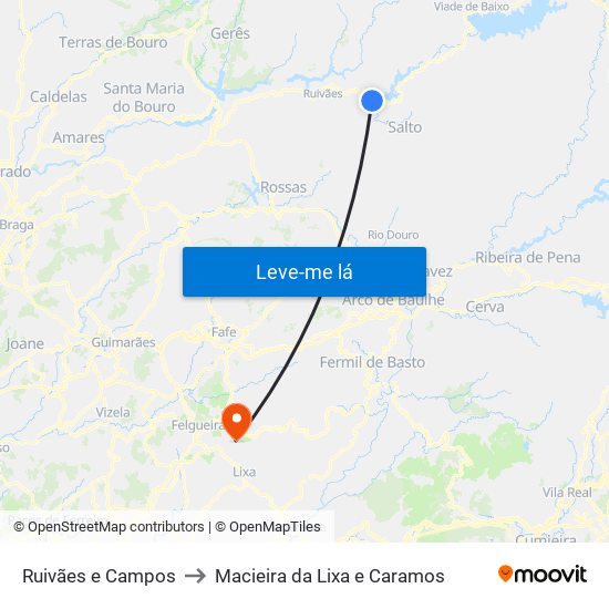 Ruivães e Campos to Macieira da Lixa e Caramos map