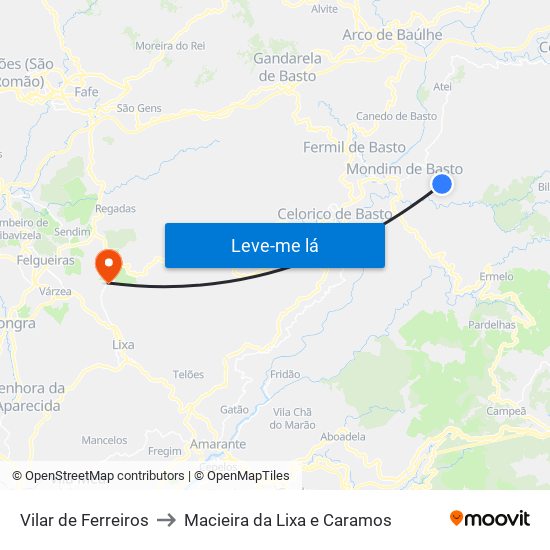 Vilar de Ferreiros to Macieira da Lixa e Caramos map