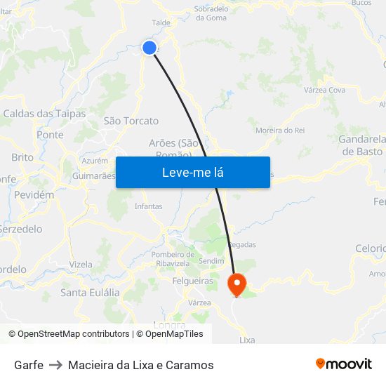 Garfe to Macieira da Lixa e Caramos map