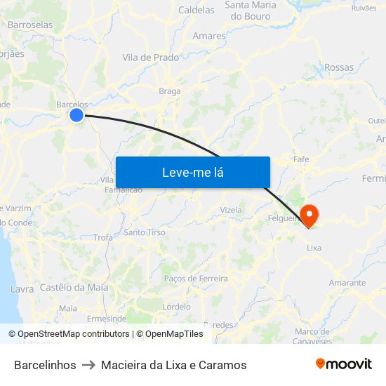 Barcelinhos to Macieira da Lixa e Caramos map