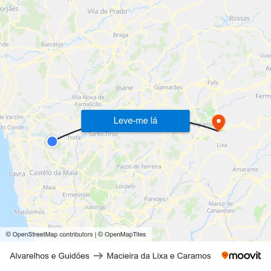 Alvarelhos e Guidões to Macieira da Lixa e Caramos map