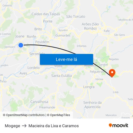 Mogege to Macieira da Lixa e Caramos map