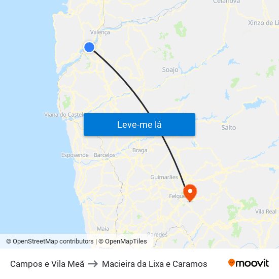 Campos e Vila Meã to Macieira da Lixa e Caramos map