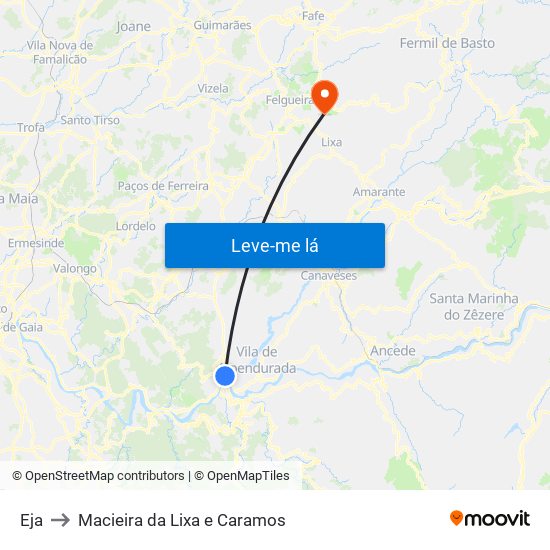 Eja to Macieira da Lixa e Caramos map