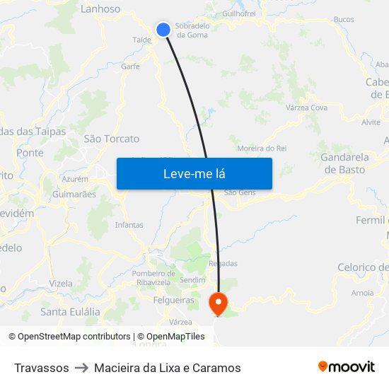 Travassos to Macieira da Lixa e Caramos map