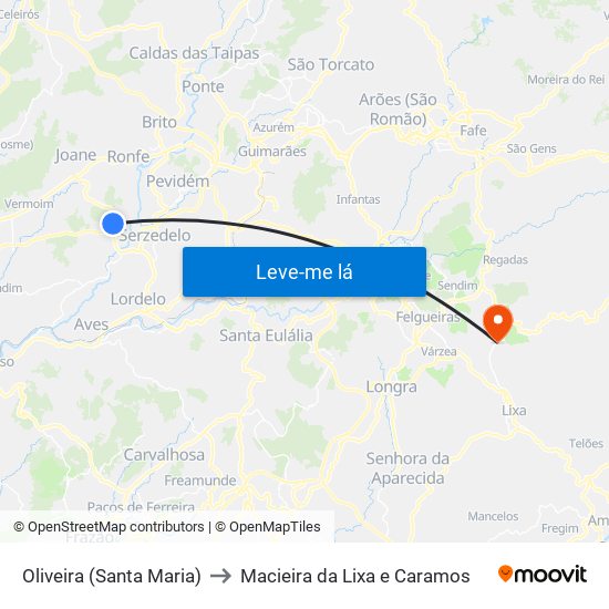 Oliveira (Santa Maria) to Macieira da Lixa e Caramos map
