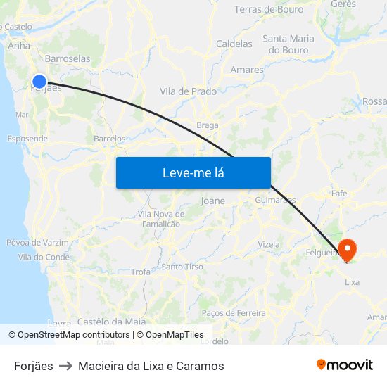 Forjães to Macieira da Lixa e Caramos map