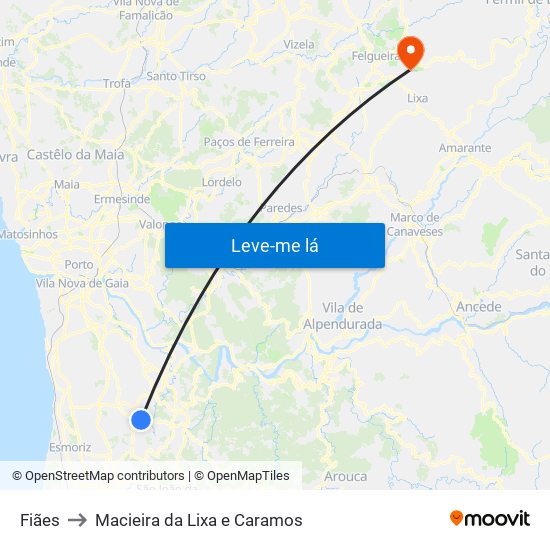 Fiães to Macieira da Lixa e Caramos map