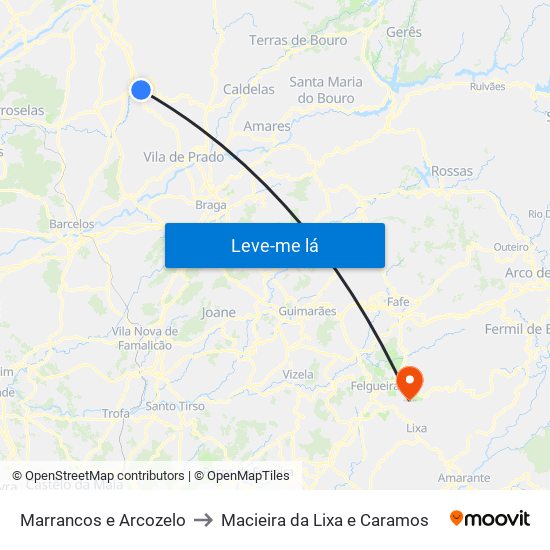 Marrancos e Arcozelo to Macieira da Lixa e Caramos map