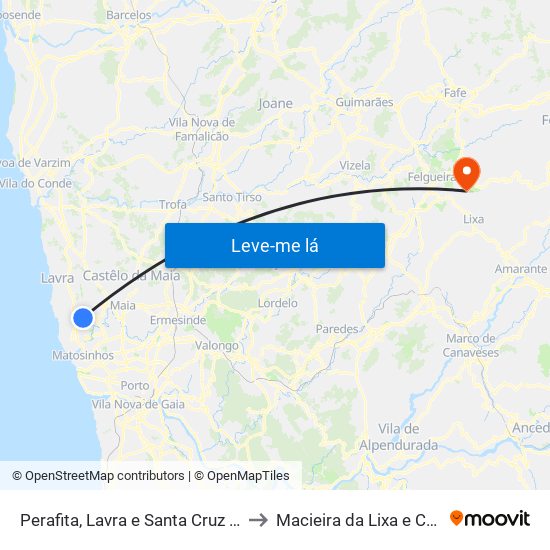 Perafita, Lavra e Santa Cruz do Bispo to Macieira da Lixa e Caramos map