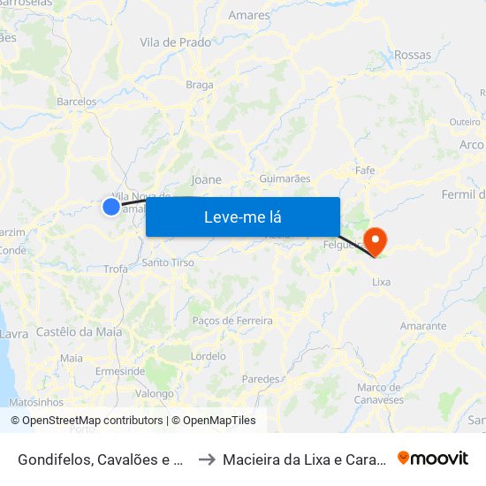 Gondifelos, Cavalões e Outiz to Macieira da Lixa e Caramos map