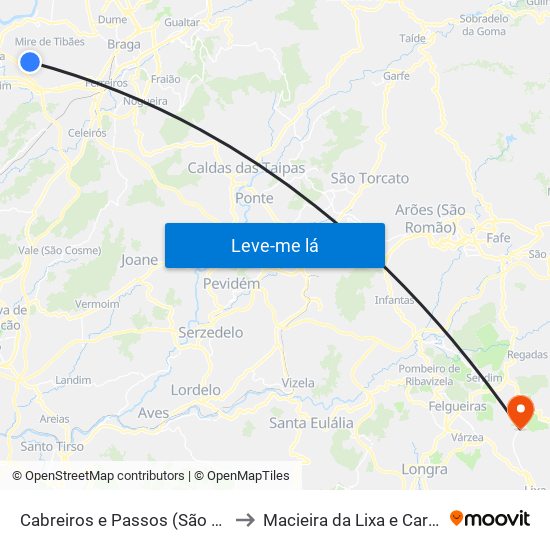 Cabreiros e Passos (São Julião) to Macieira da Lixa e Caramos map