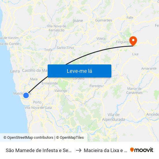 São Mamede de Infesta e Senhora da Hora to Macieira da Lixa e Caramos map