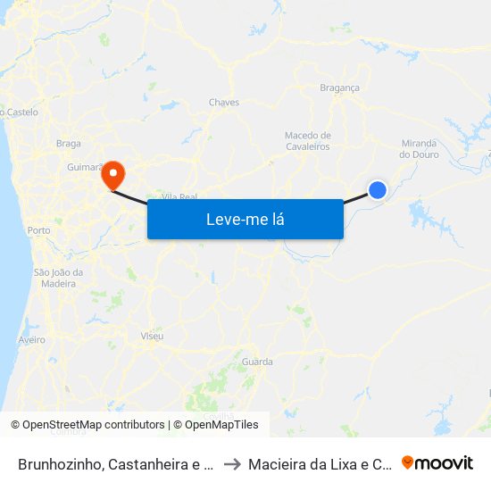 Brunhozinho, Castanheira e Sanhoane to Macieira da Lixa e Caramos map