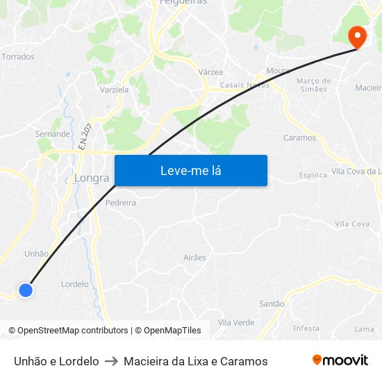 Unhão e Lordelo to Macieira da Lixa e Caramos map