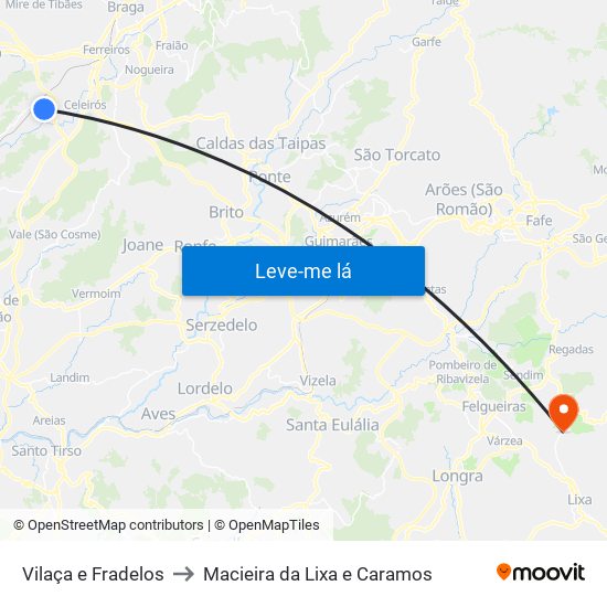 Vilaça e Fradelos to Macieira da Lixa e Caramos map