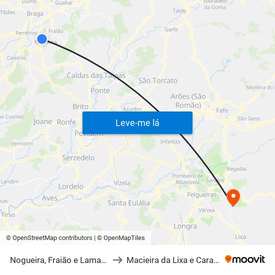 Nogueira, Fraião e Lamaçães to Macieira da Lixa e Caramos map