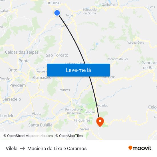 Vilela to Macieira da Lixa e Caramos map