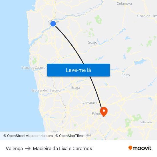 Valença to Macieira da Lixa e Caramos map