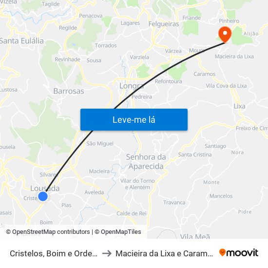 Cristelos, Boim e Ordem to Macieira da Lixa e Caramos map