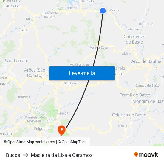 Bucos to Macieira da Lixa e Caramos map