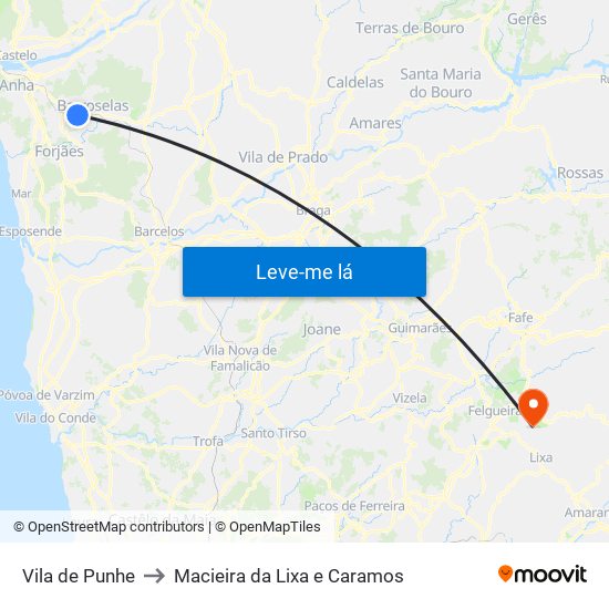 Vila de Punhe to Macieira da Lixa e Caramos map