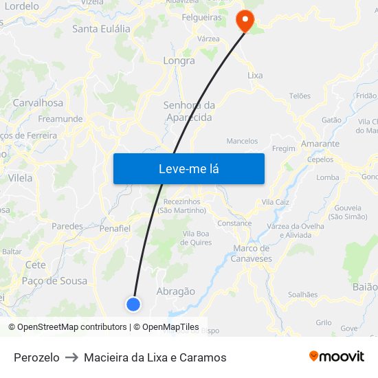 Perozelo to Macieira da Lixa e Caramos map