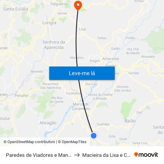 Paredes de Viadores e Manhuncelos to Macieira da Lixa e Caramos map