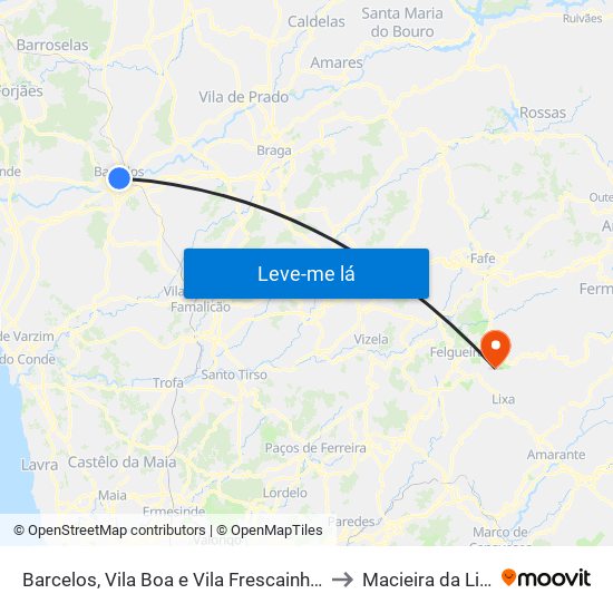 Barcelos, Vila Boa e Vila Frescainha (São Martinho e São Pedro) to Macieira da Lixa e Caramos map