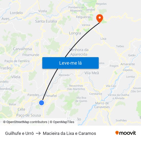 Guilhufe e Urrô to Macieira da Lixa e Caramos map